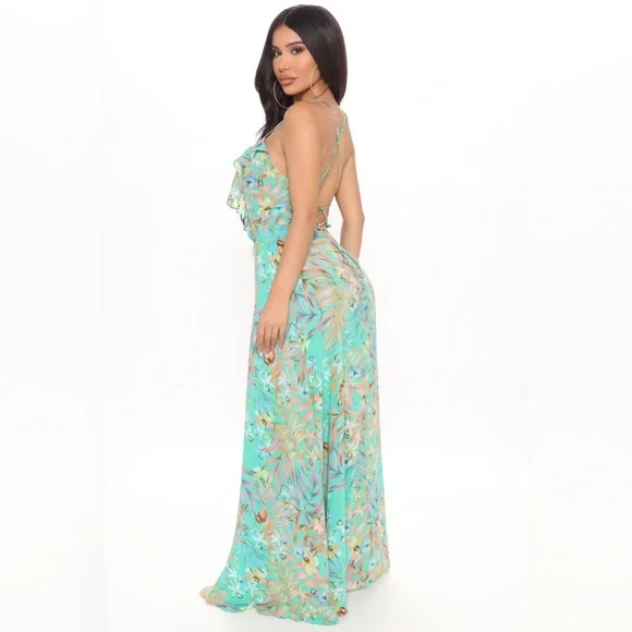 Fashion Nova | Dresses | Fashion Nova Beach Babe Printed Maxi Turquoise |  Poshmark